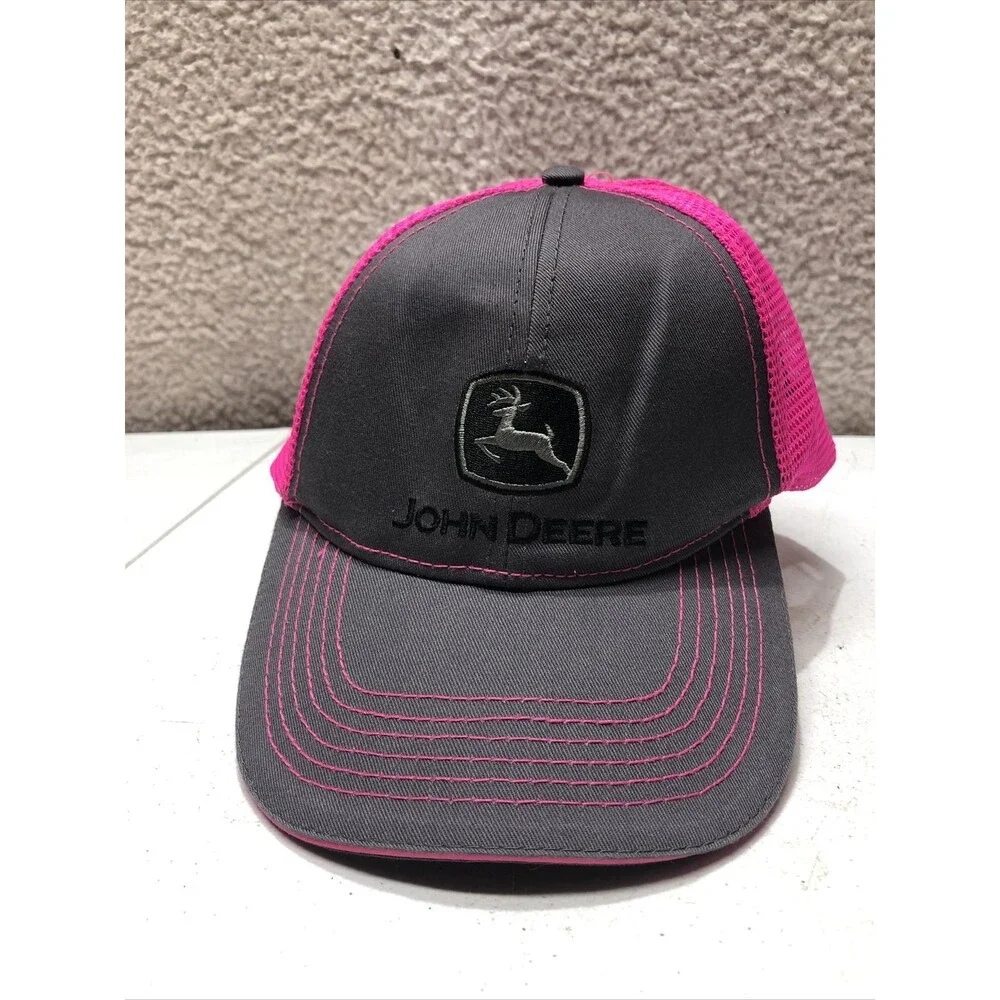 JOHN DEERE Woman's Trucker Hat Cap, Pink Mesh, Grey, Snapback